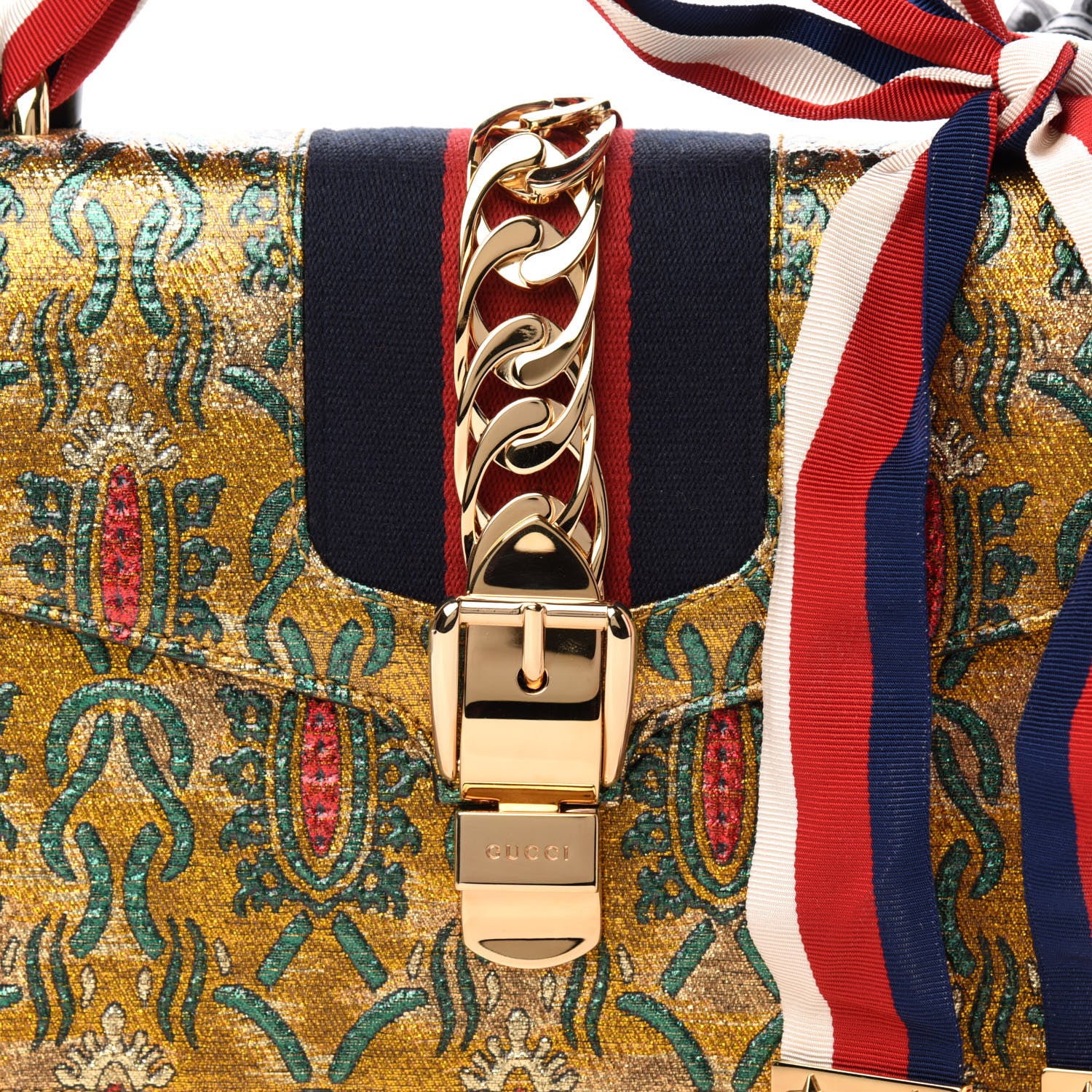 Gucci Iridescent Brocade Small Sylvie Shoulder Bag Gold 13 of 13