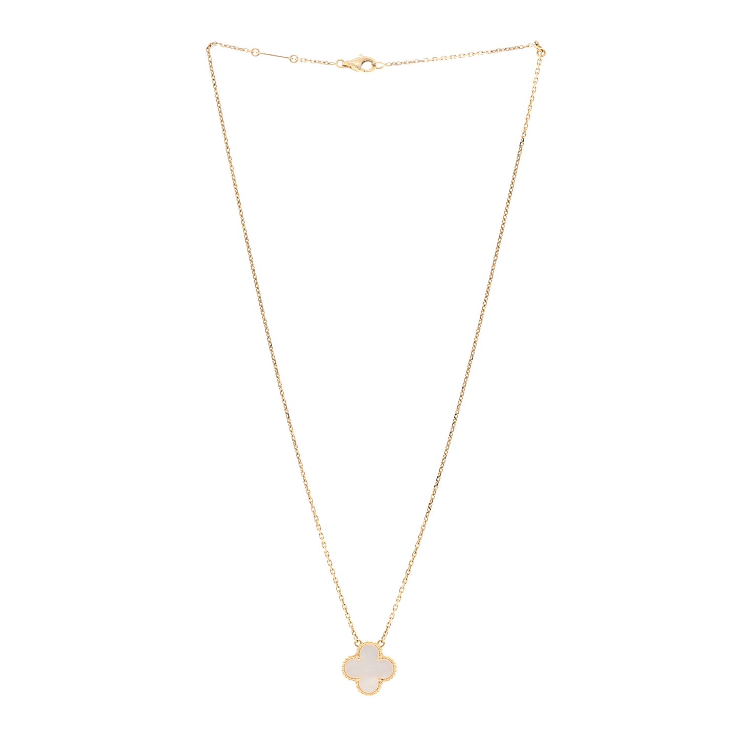 18K Yellow Gold Mother of Pearl Vintage Alhambra Pendant Necklace