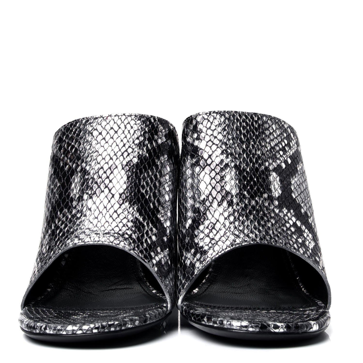 Balenciaga Kidskin Snake Effect Oval 90mm Mule Pump 38 Silver 2 of 6
