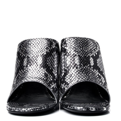 Balenciaga Kidskin Snake Effect Oval 90mm Mule Pump 38 Silver 2 of 6
