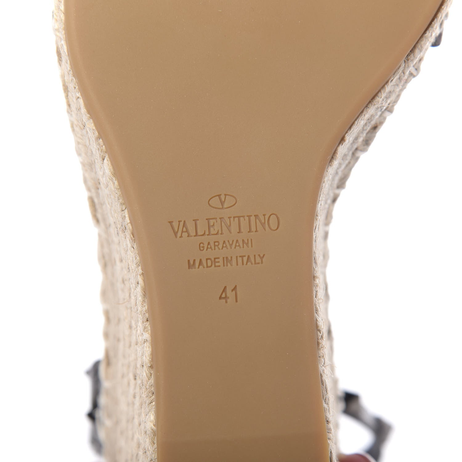 Valentino Garavani Metallic Grained Calfskin Rockstud Ankle Strap Espadrille 15/105mm Wedge Sandals 41 Rutenio Natural 8 of 10
