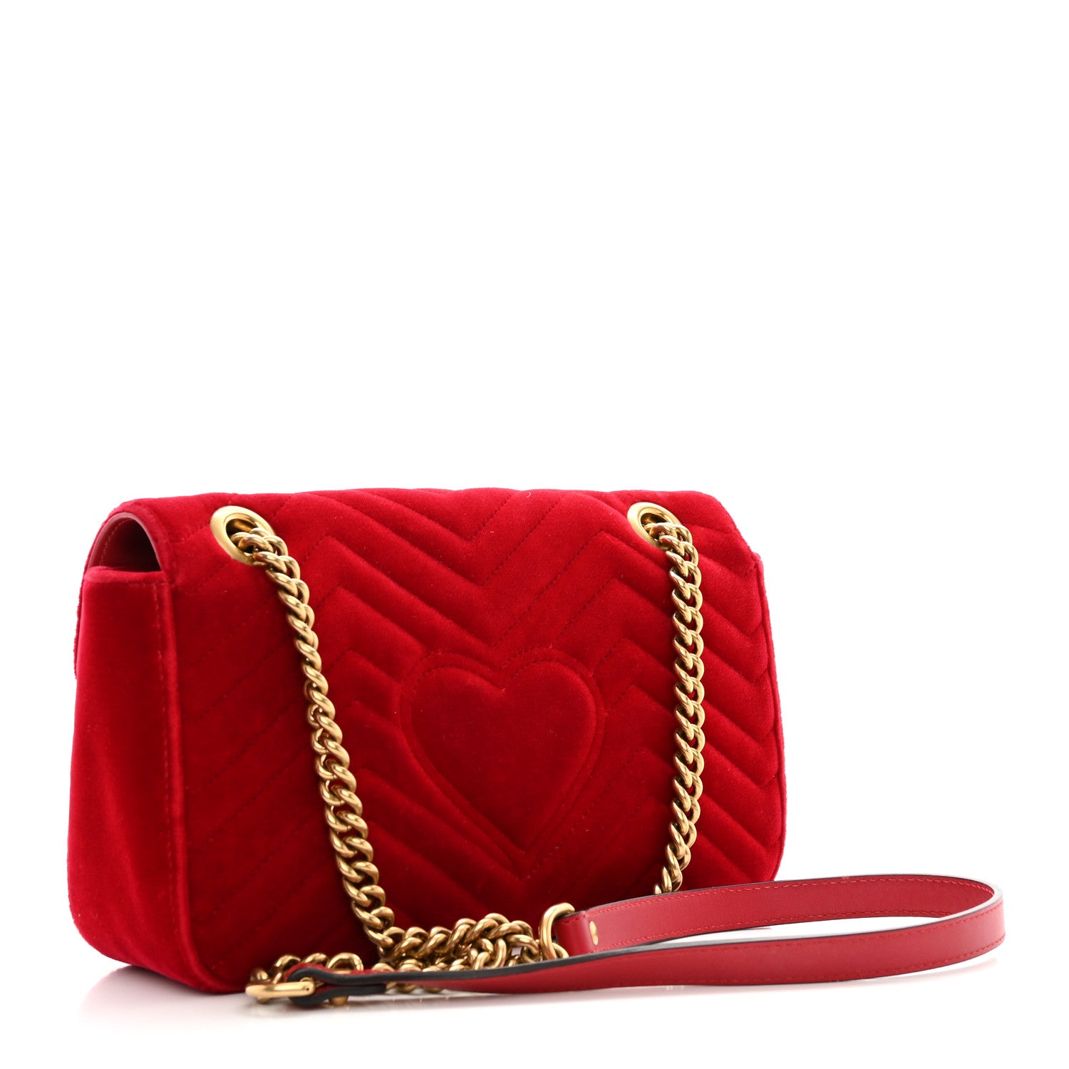Gucci Velvet Matelasse Small GG Marmont Shoulder Bag Hibiscus Red 3 of 12