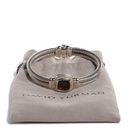 David Yurman Sterling Silver 18K Yellow Gold Diamond Garnet 11mm Albion Double Cable Bracelet 5 of 5