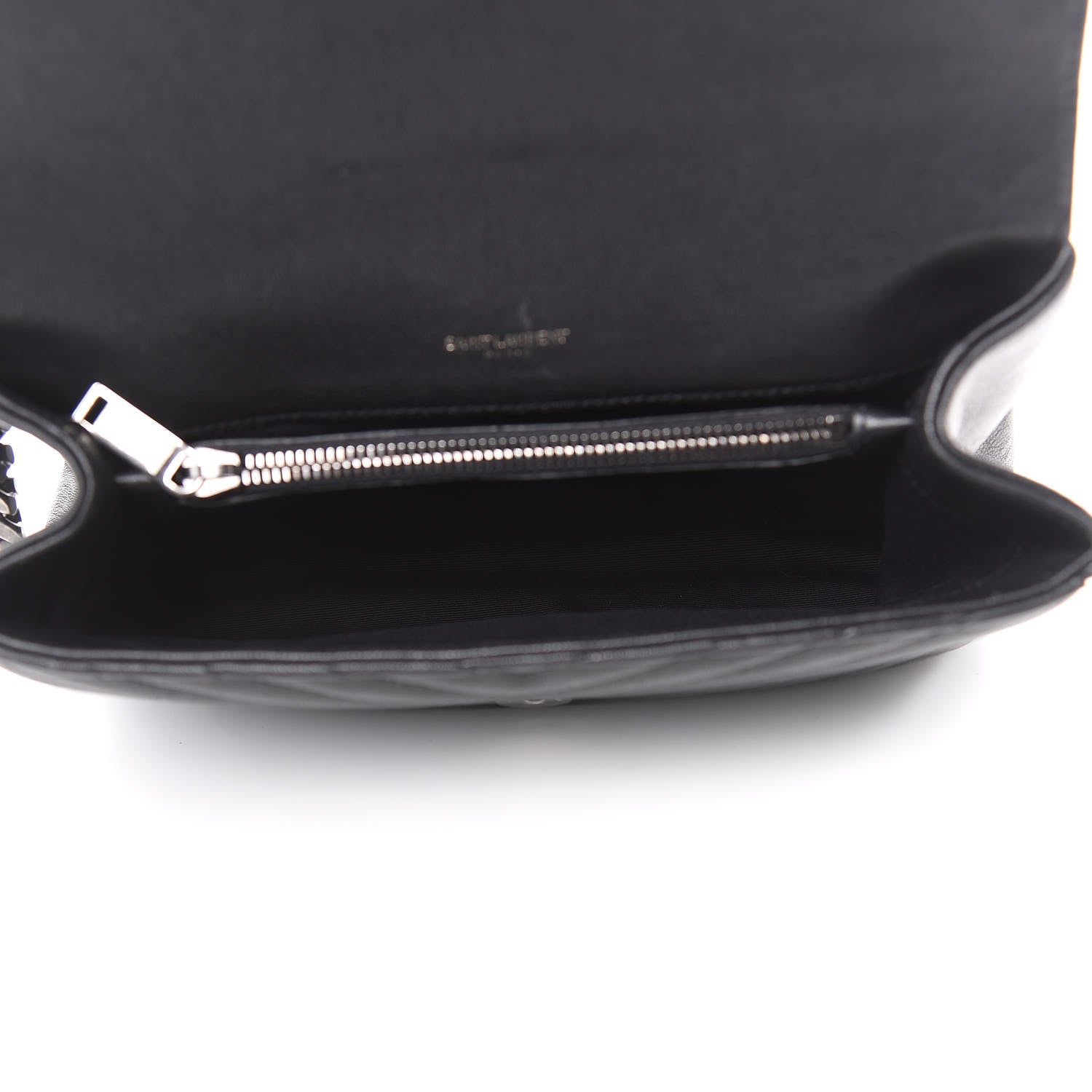 Saint Laurent Sheepskin Matelasse Chevron Monogram Medium College Bag Black 5 of 15