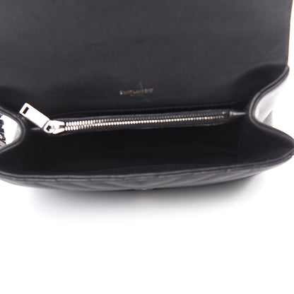 Saint Laurent Sheepskin Matelasse Chevron Monogram Medium College Bag Black 5 of 15