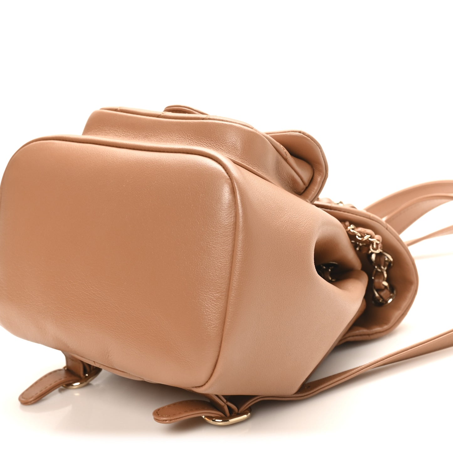 Quilted Small Duma Pockets Drawstring Backpack Light Brown