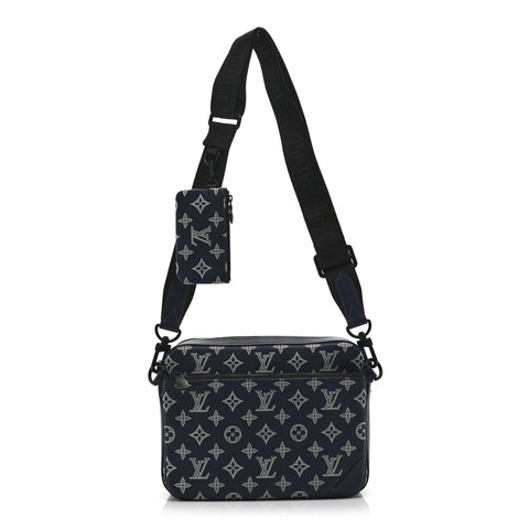 Calfskin Monogram Shadow Trio Messenger Navy White