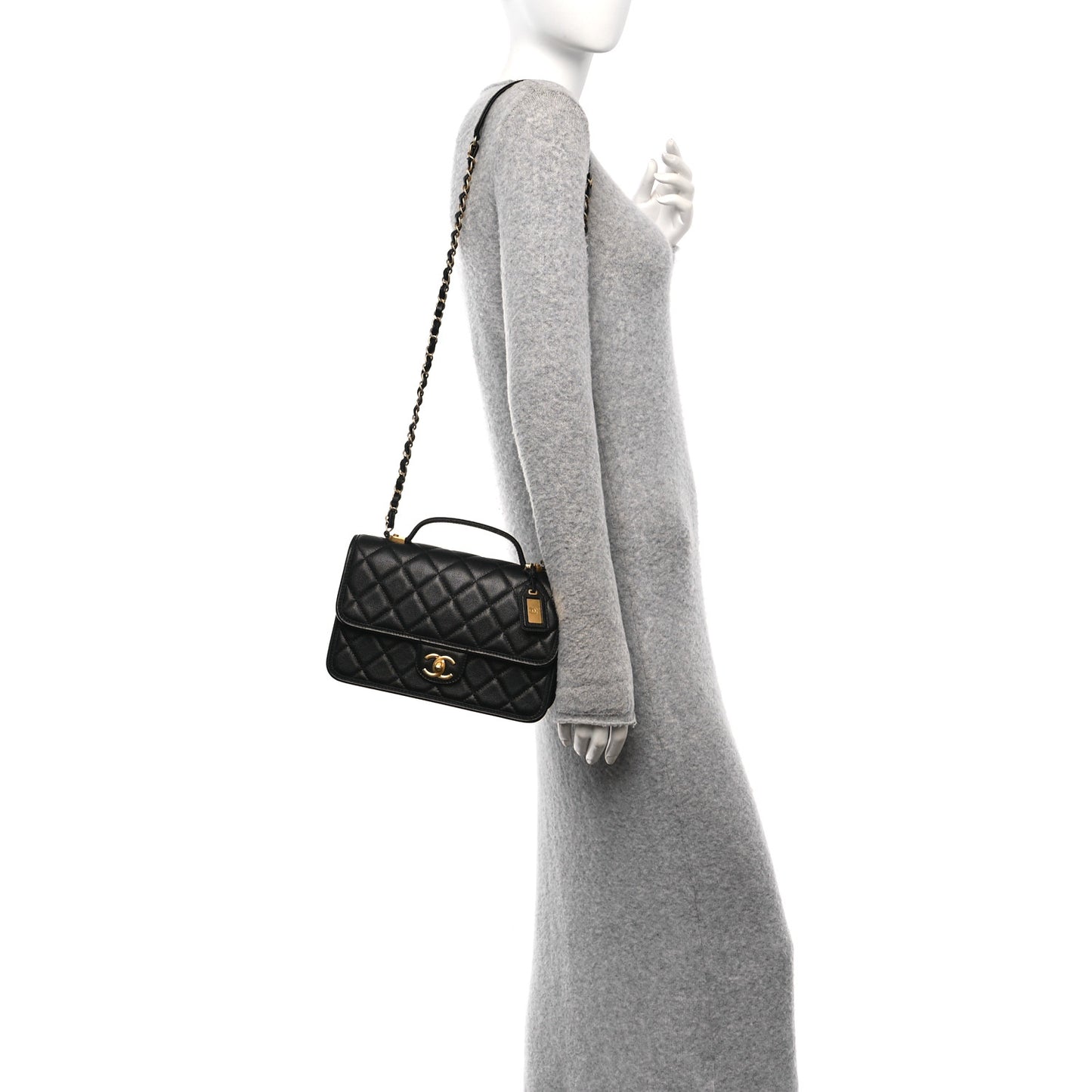 Caviar Quilted School Memory Small Top Handle Flap Black
