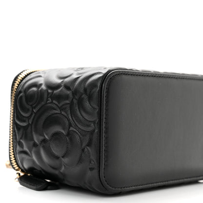 Chanel Lambskin Camellia Embossed Small Vanity Case With Chain Black 8 of 10