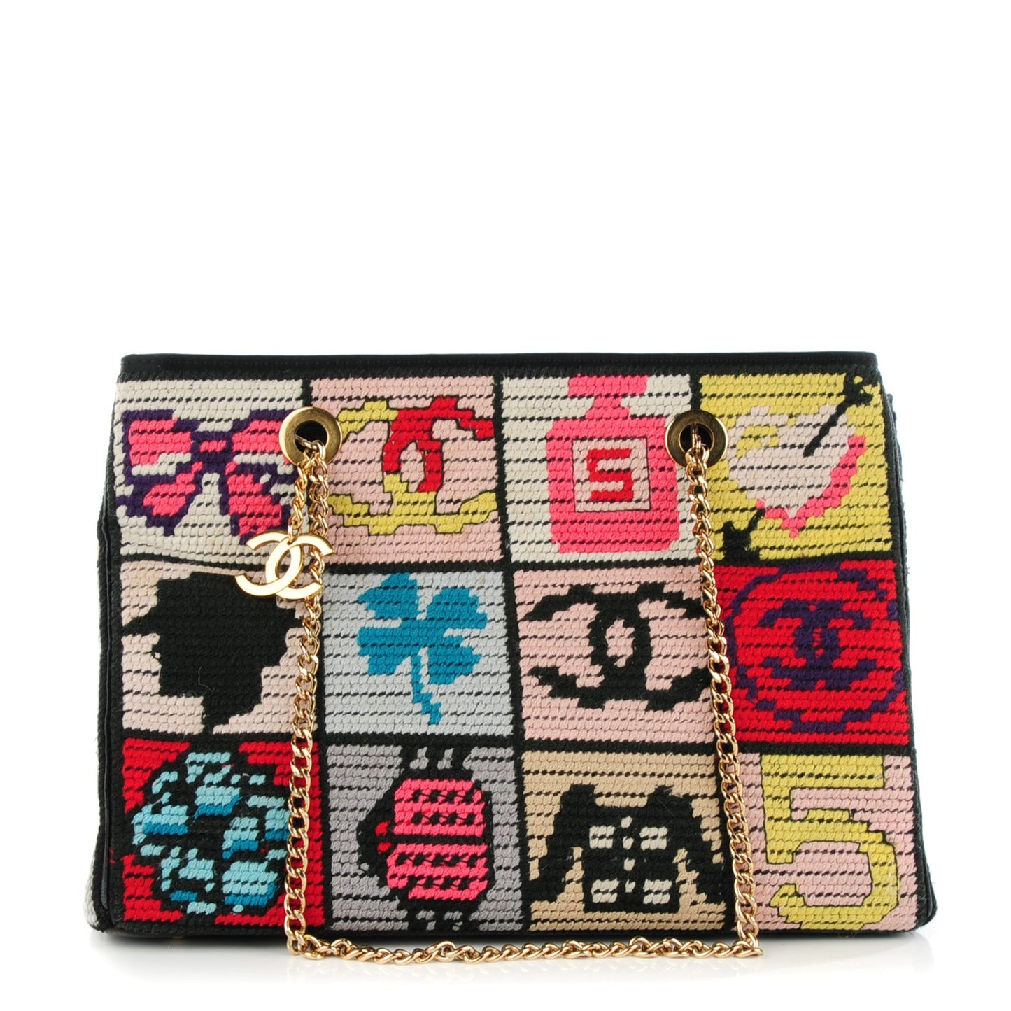 Needlepoint Precious Symbols Shoulder Bag Black