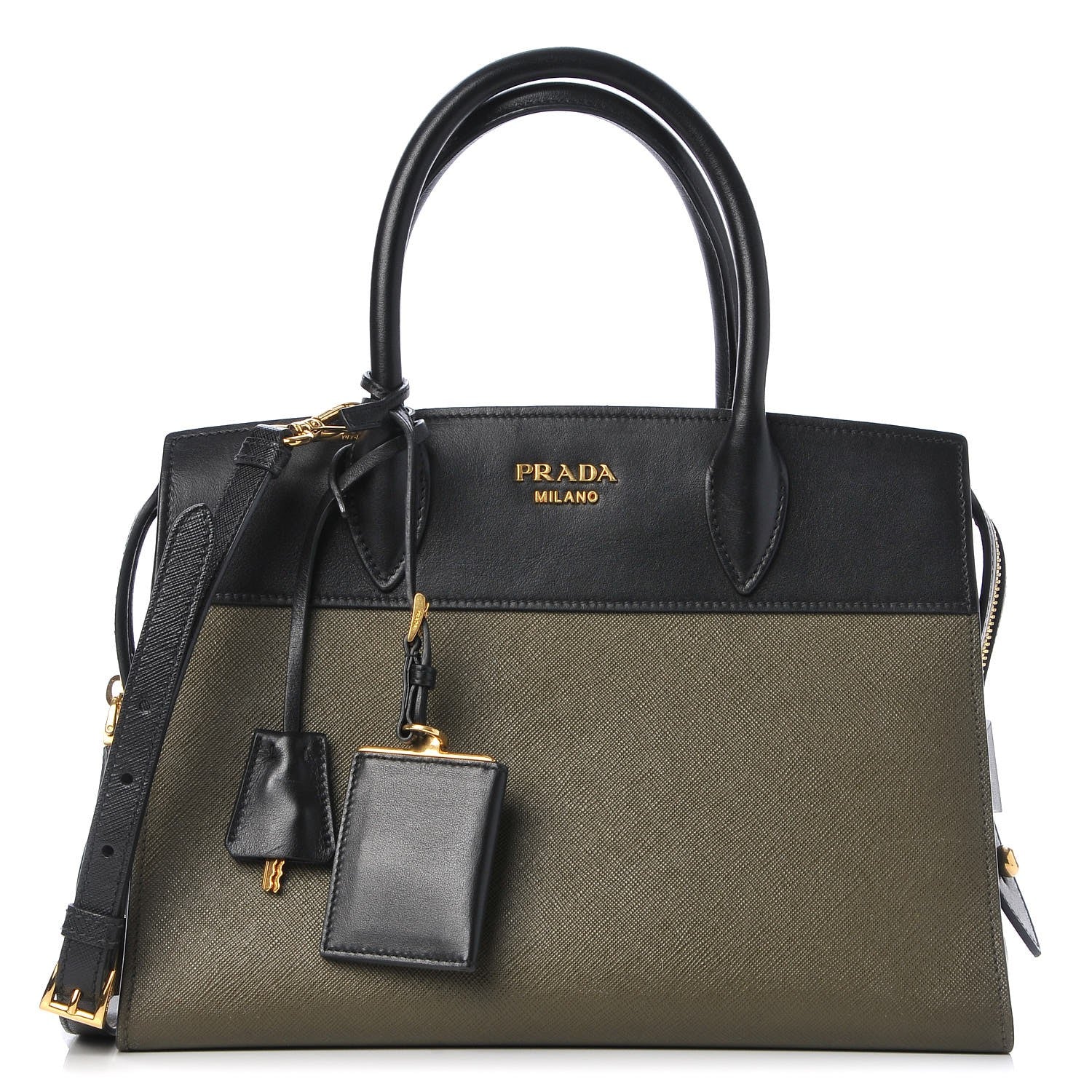 Prada Saffiano City Calf Medium Esplanade Tote Militare Black 1 of 13