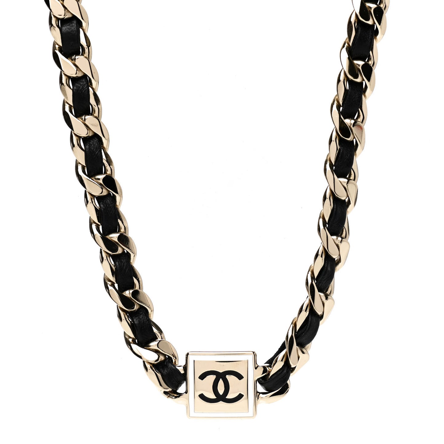 Metal Lambskin CC Square Choker Gold Black White