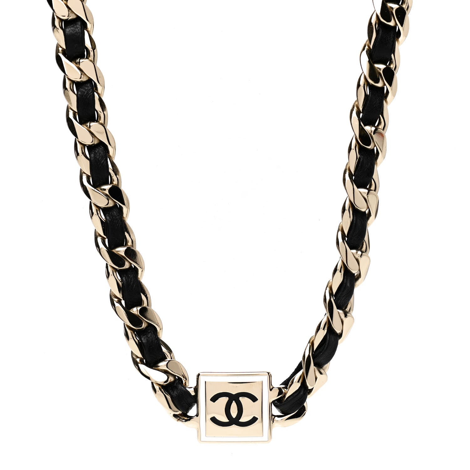 Chanel Metal Lambskin CC Square Choker Gold Black White 1 of 4