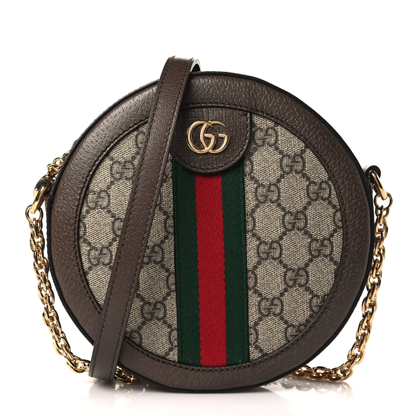 GG Supreme Monogram Web Mini Ophidia Round Shoulder Bag Brown