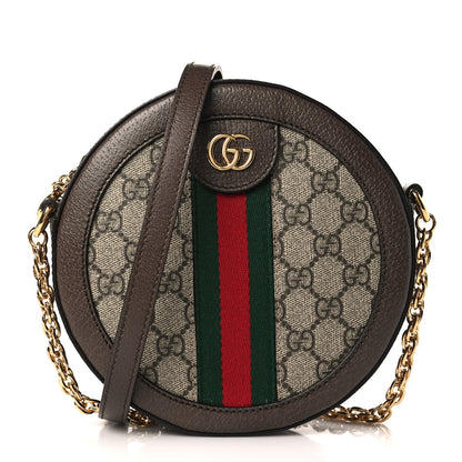 Gucci GG Supreme Monogram Web Mini Ophidia Round Shoulder Bag Brown 1 of 9