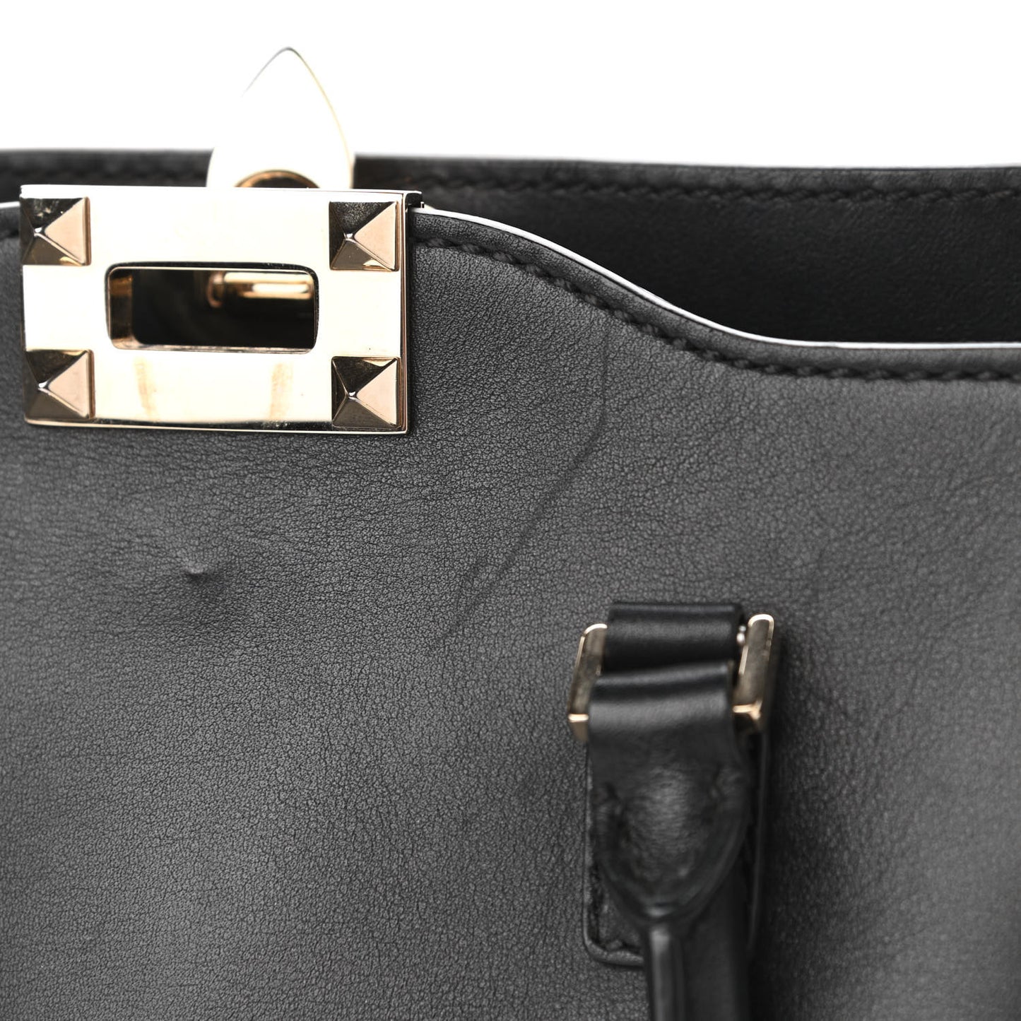 Vitello Small Rockstud Double Handle Tote Black
