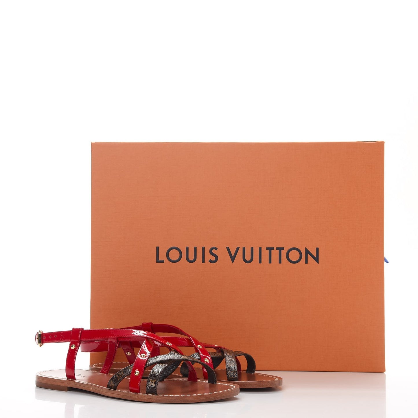 Monogram Patent Carimbo Flat Sandals 37.5 Red