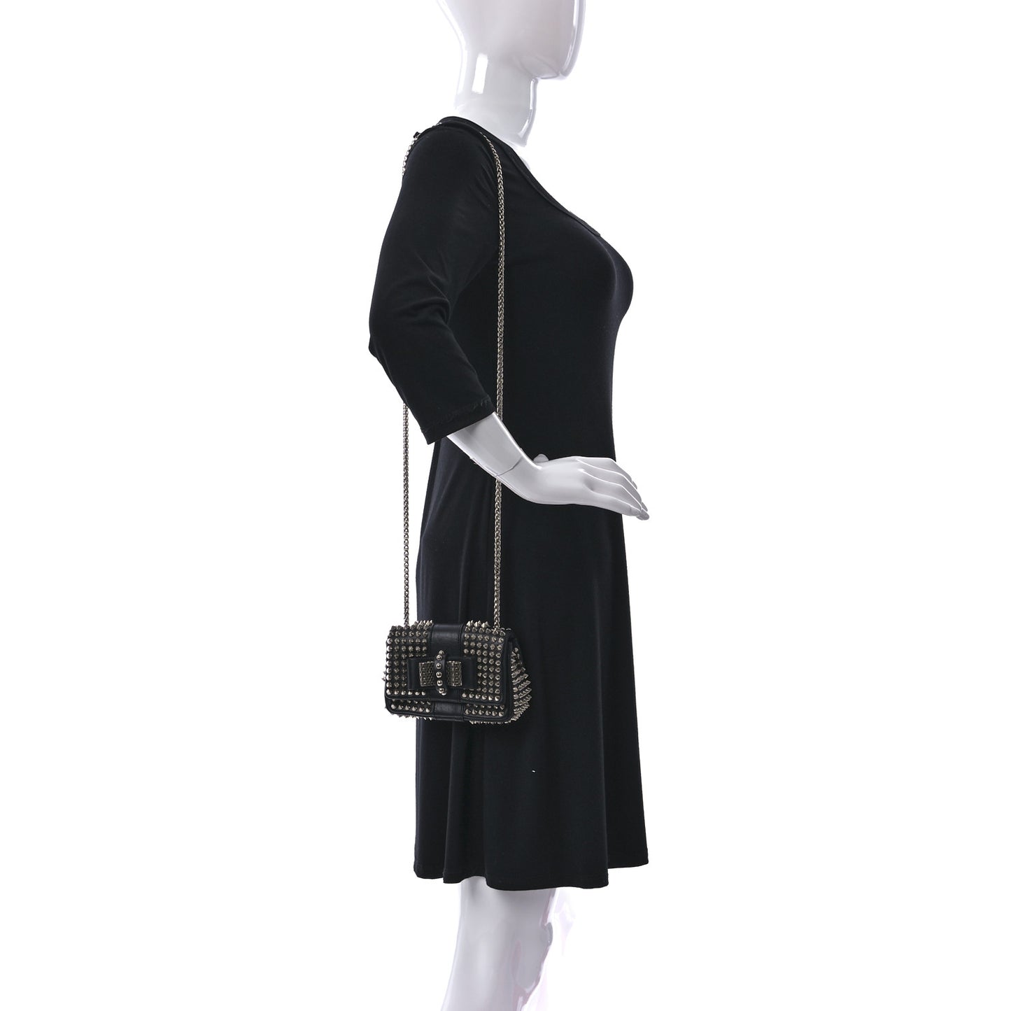 Calfskin Spikes Sweety Charity Crossbody Bag Black Silver