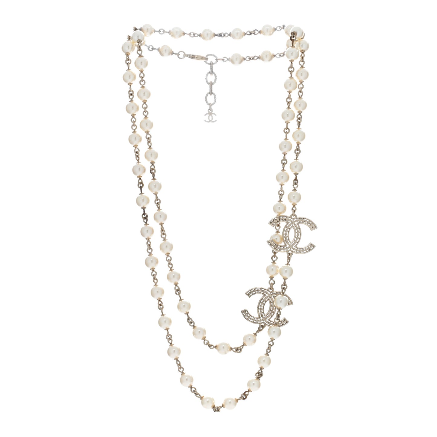 Pearl CC Long Necklace Light Gold