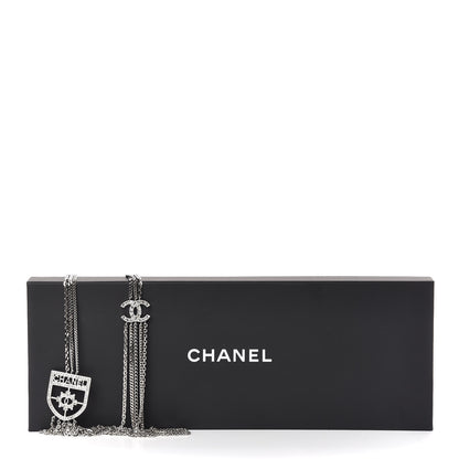 Chanel Baguette Crystal CC Shield Multi Strand Long Chain Necklace Silver 7 of 7