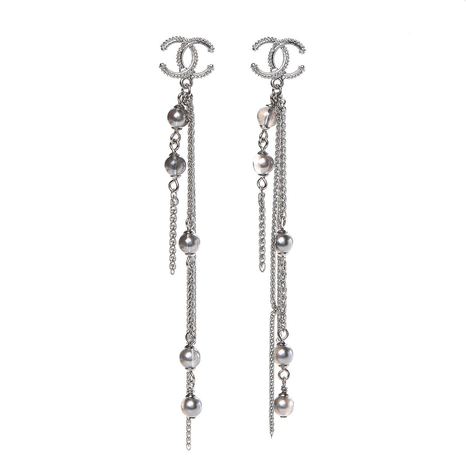 Chanel Ruthenium Pearl CC Drop Earrings Pearly Grey 1 of 5