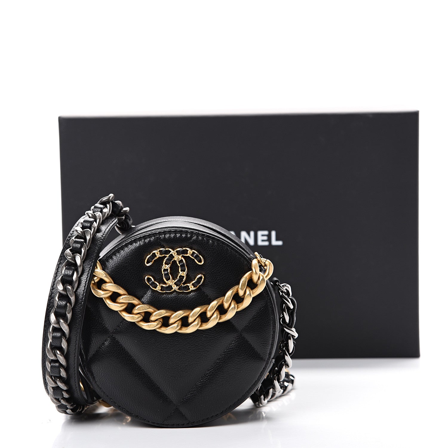 Chanel Lambskin Quilted 19 Round Clutch With Chain Black 10 of 10