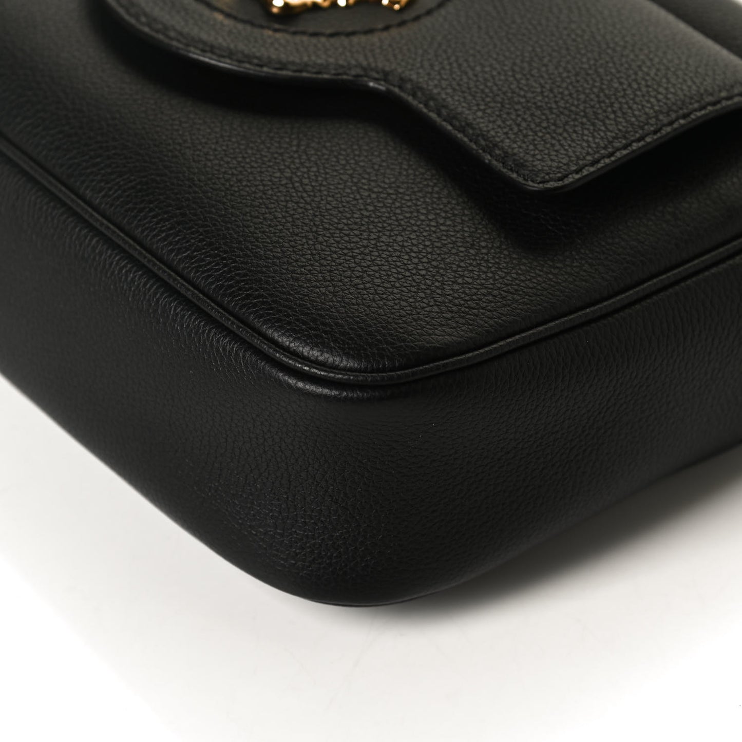Grained Calfskin Medusa Camera Bag Black
