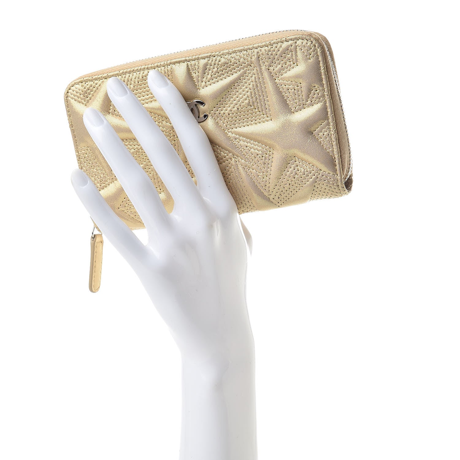 Chanel Metallic Lambskin Star Embossed Medium Zip Around Wallet Gold 2 of 9