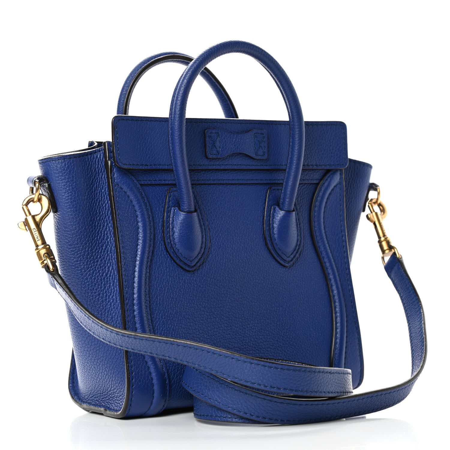 Celine Drummed Calfskin Nano Luggage Indigo 2 of 4