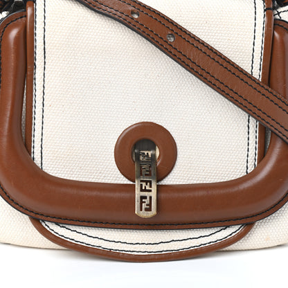 Fendi Canvas Calfskin B Flap Bag Beige Tan 9 of 11