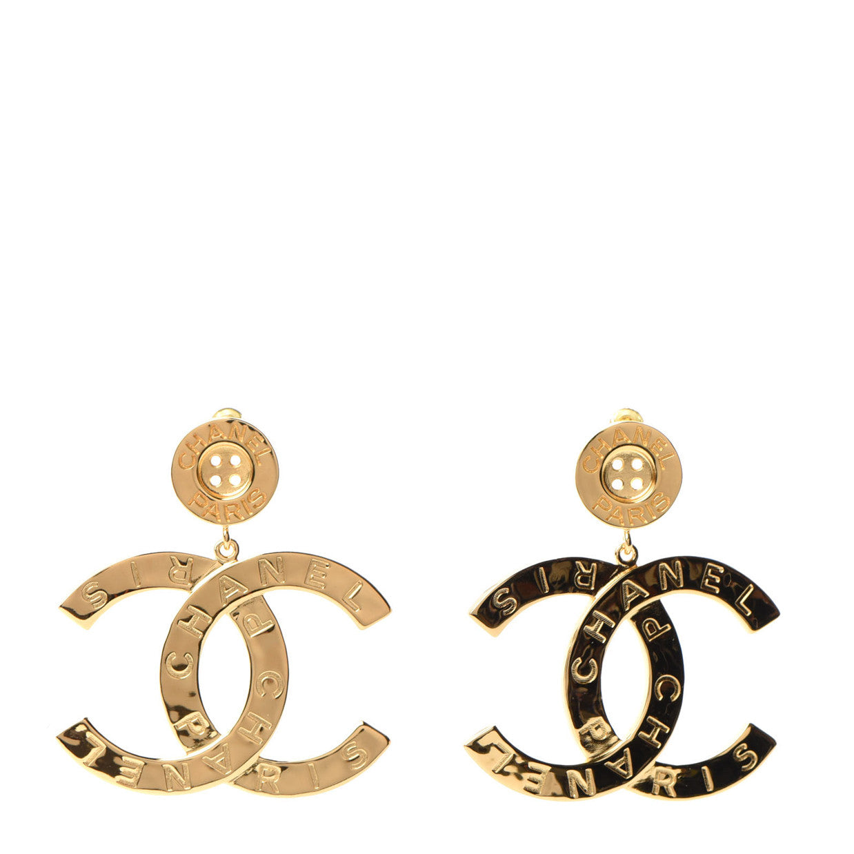 Chanel Metal Large Paris Button Earrings Gold 1 of 4