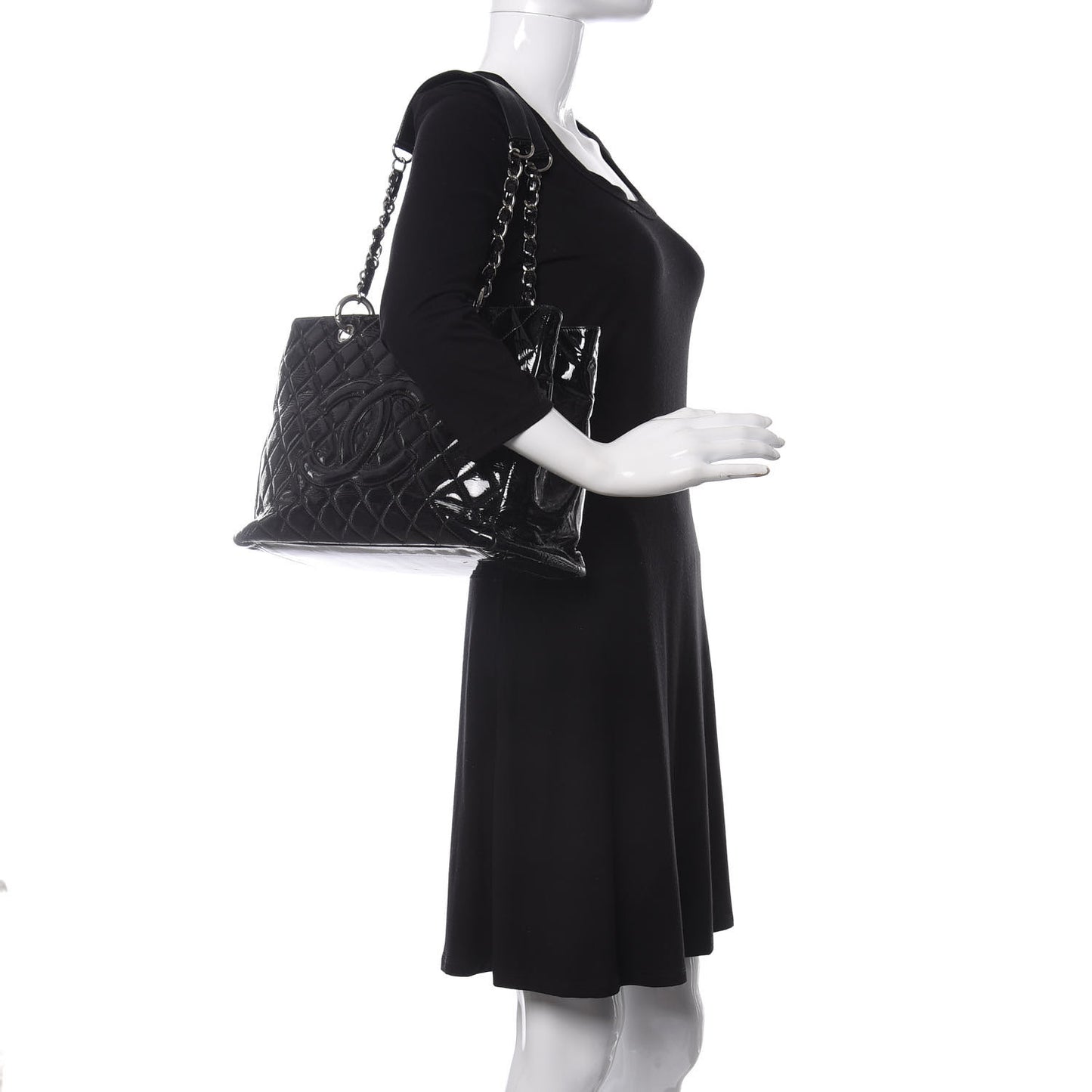 Patent Quilted Grand Shopping Tote GST Black