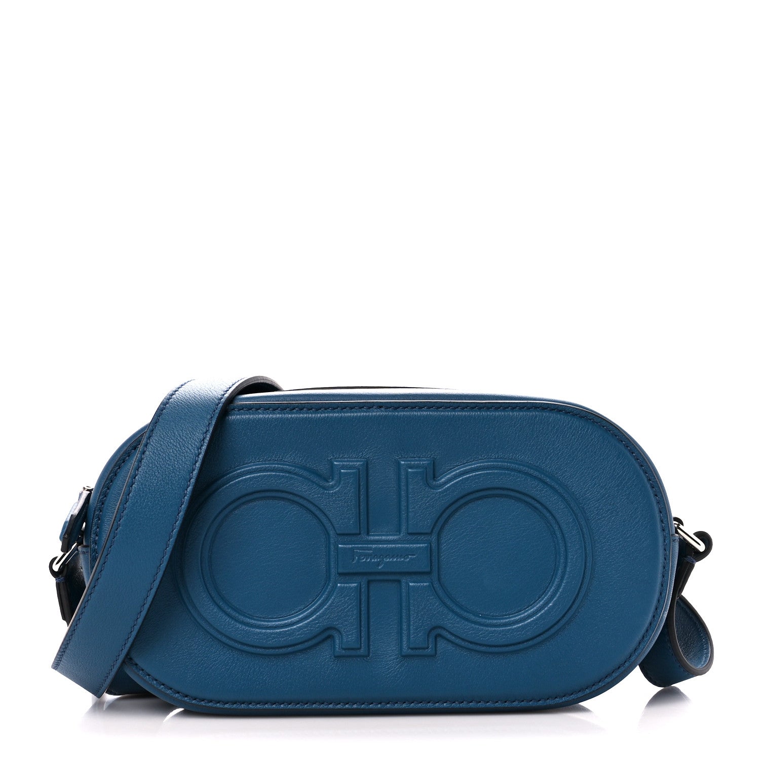 Salvatore Ferragamo Calfskin Double Gancio Crossbody Bag Denim 1 of 10