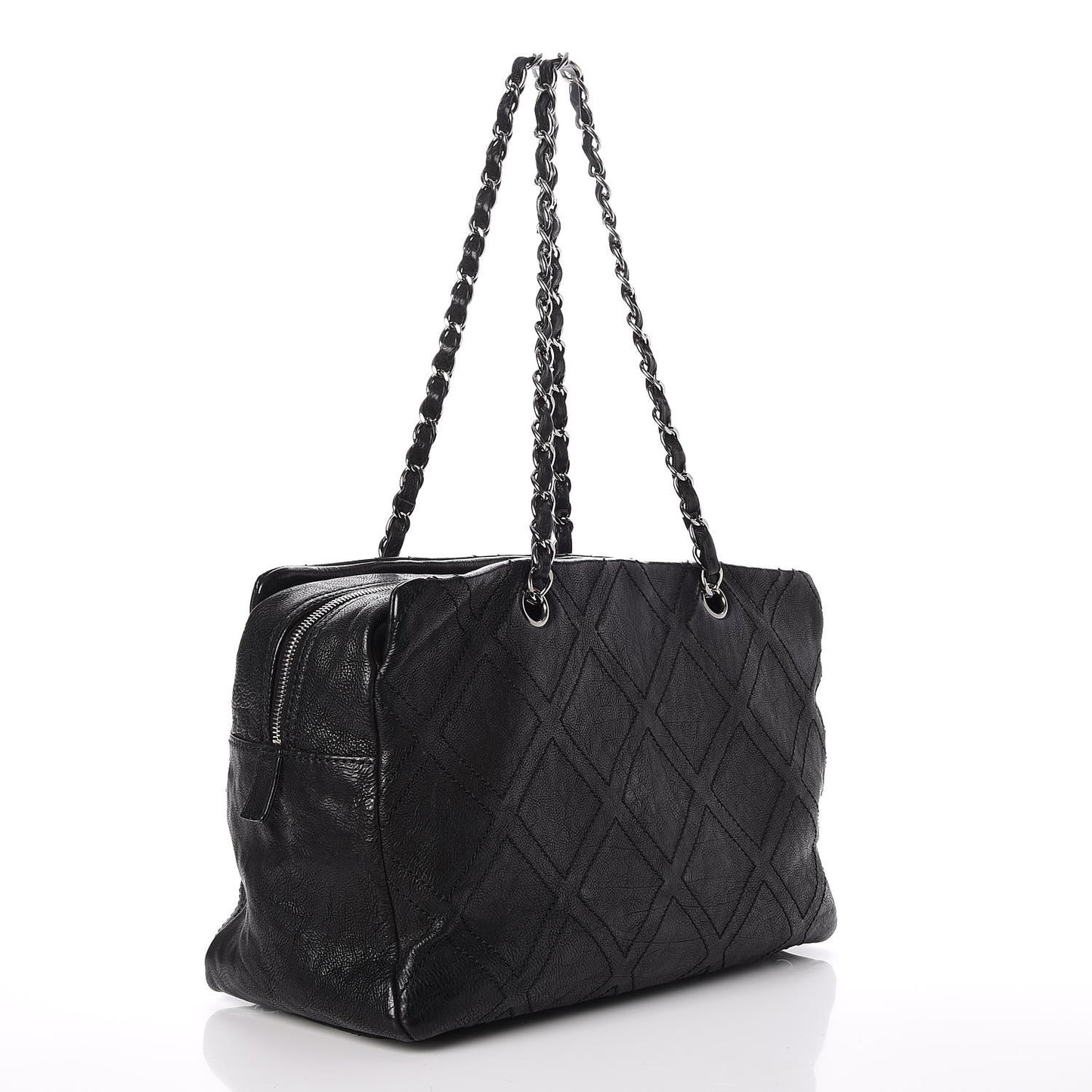 Calfskin Large Diamond Stitch Tote Black