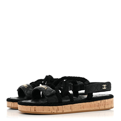 Chanel Cord Lambskin Quilted Logo Sandals 39 Black 3 of 10