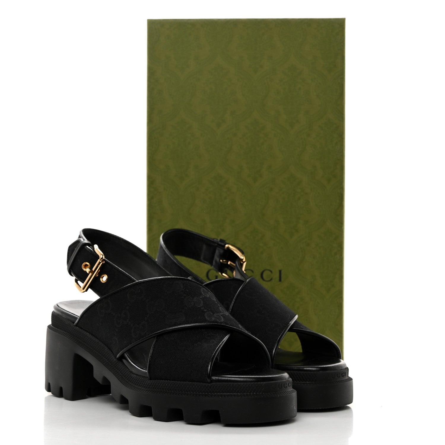 Gucci Monogram Granada Kid Trip 40/72mm Lug Sole Sandals 37.5 Black 9 of 9