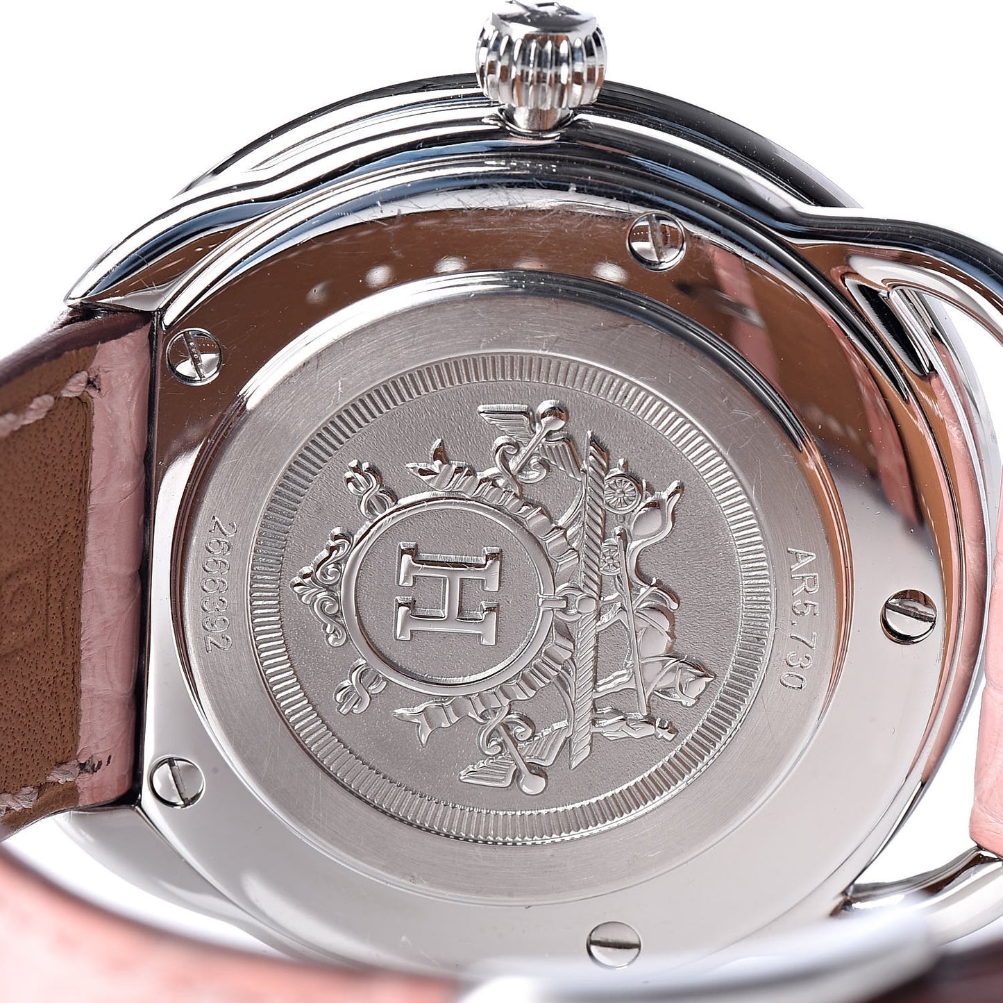 Stainless Steel Alligator Diamond Bezel Pink Mother of Pearl 38mm Arceau Quartz Watch