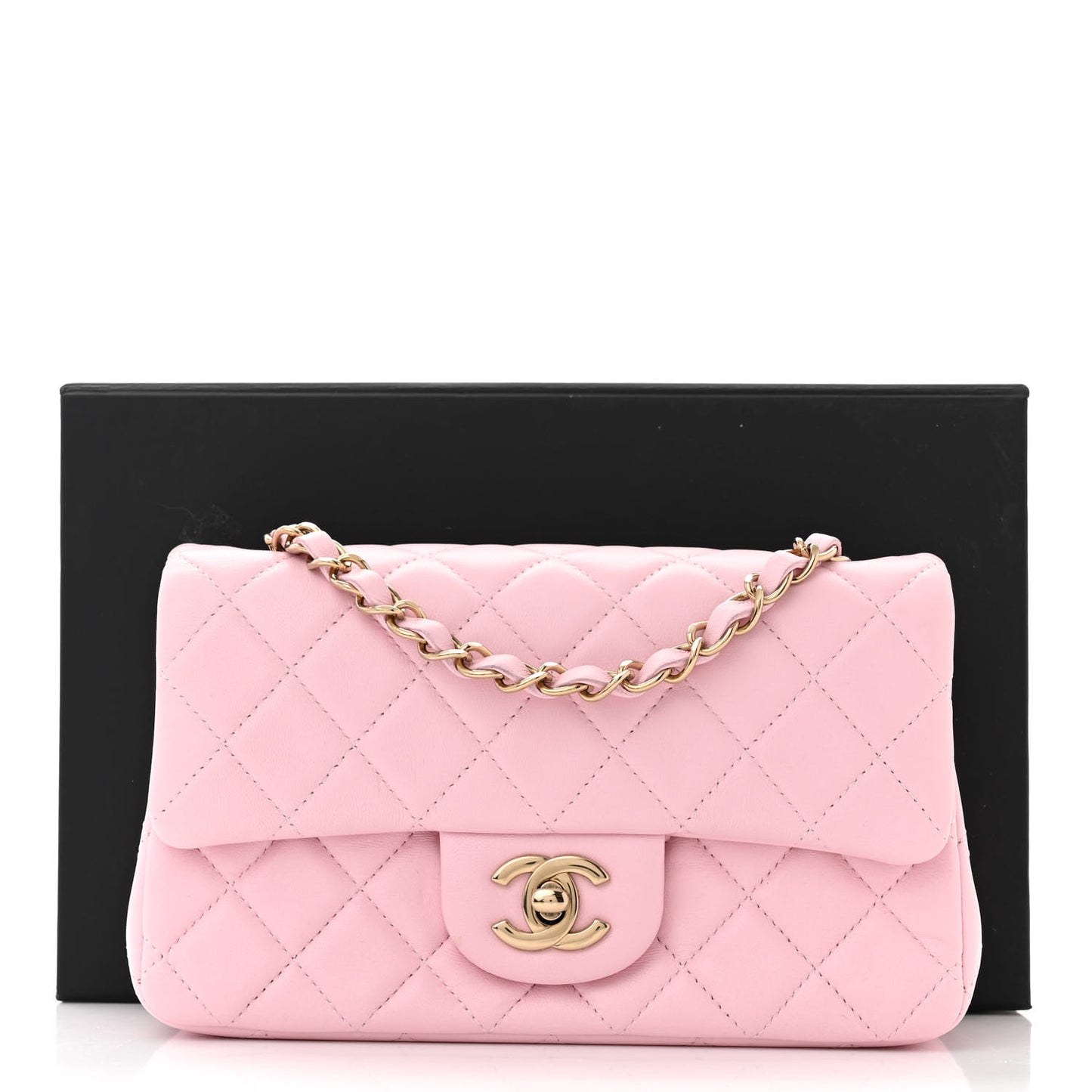 Lambskin Quilted Mini Rectangular Flap Light Pink