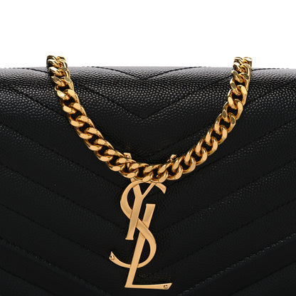 Saint Laurent Grain De Poudre Matelasse Chevron Monogram Chain Wallet Black 7 of 9