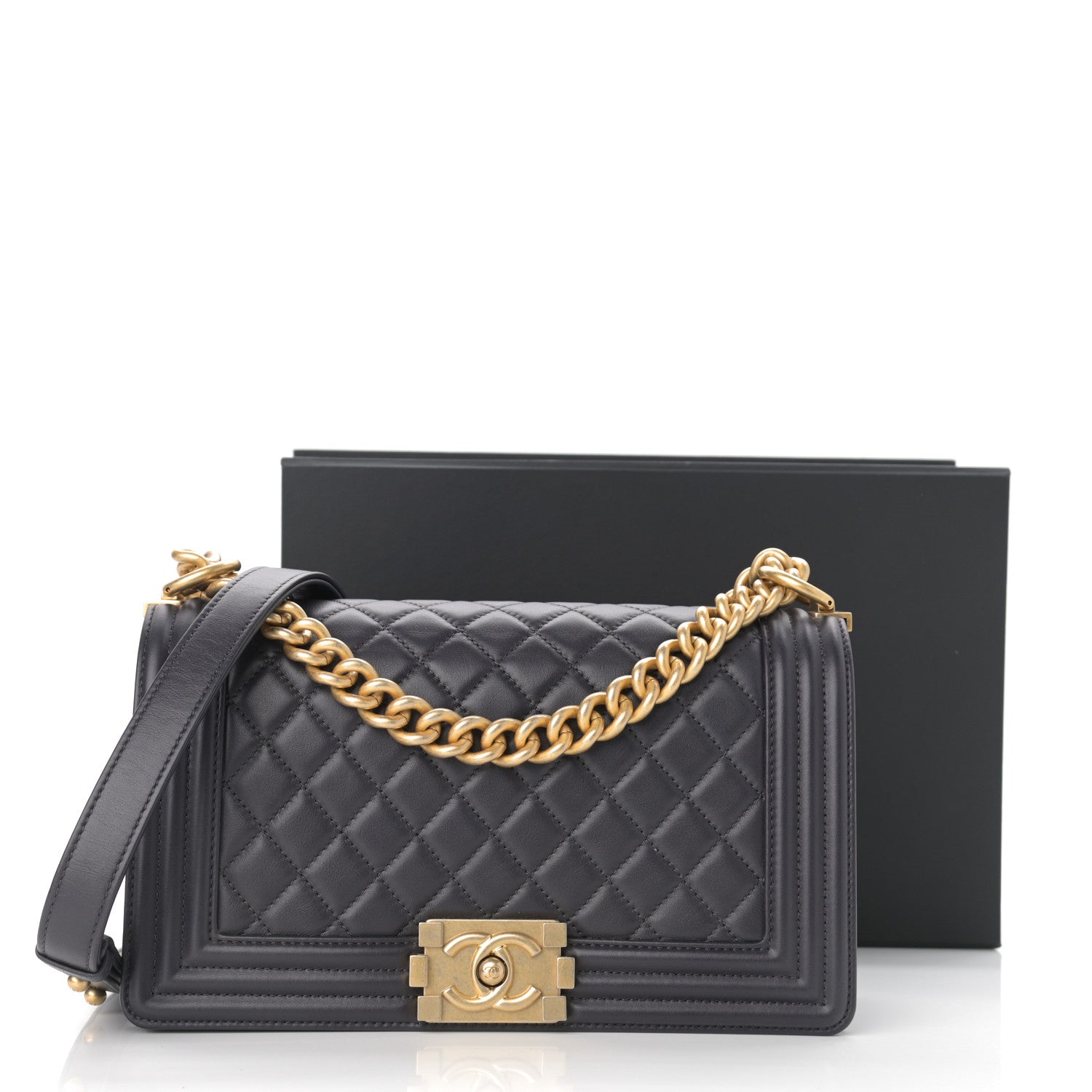 Chanel Lambskin Quilted Medium Boy Flap Dark Grey 10 of 10