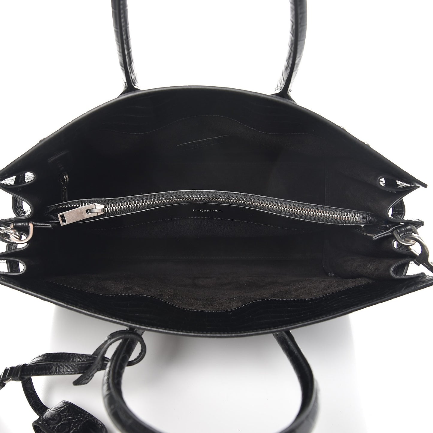 Calfskin Crocodile Embossed Small Supple Sac de Jour Black