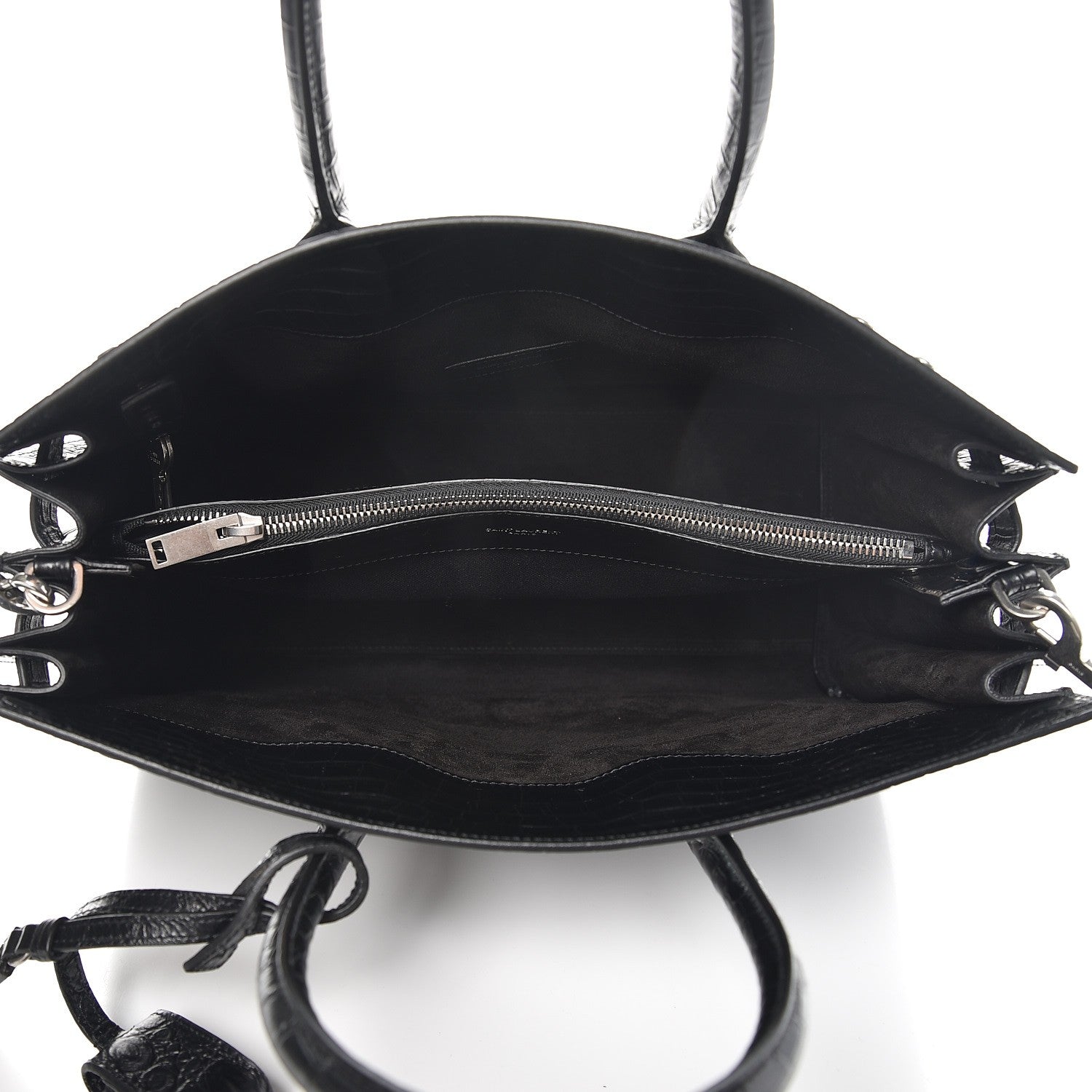 Saint Laurent Calfskin Crocodile Embossed Small Supple Sac de Jour Black 6 of 8