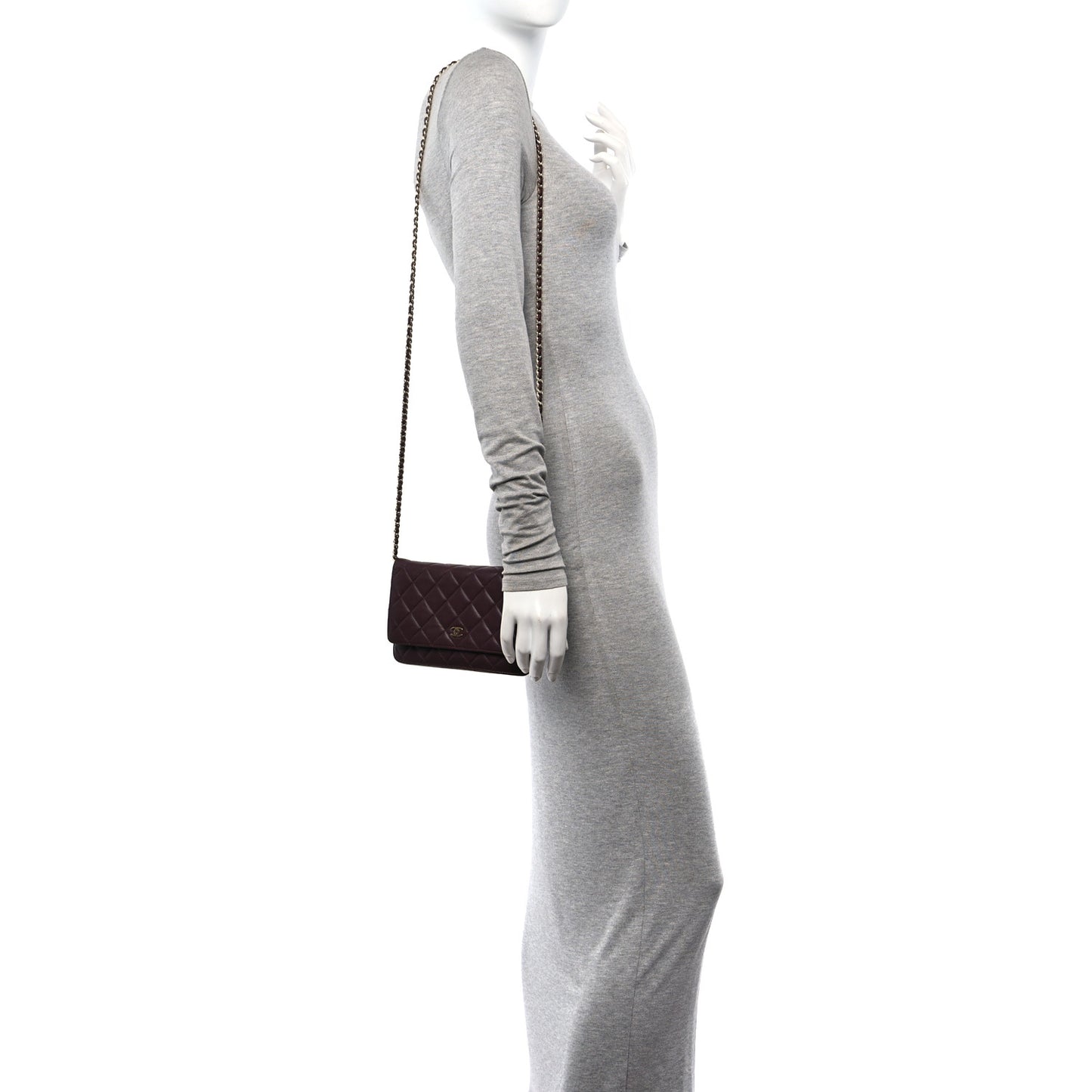 Lambskin Quilted Wallet On Chain WOC Burgundy
