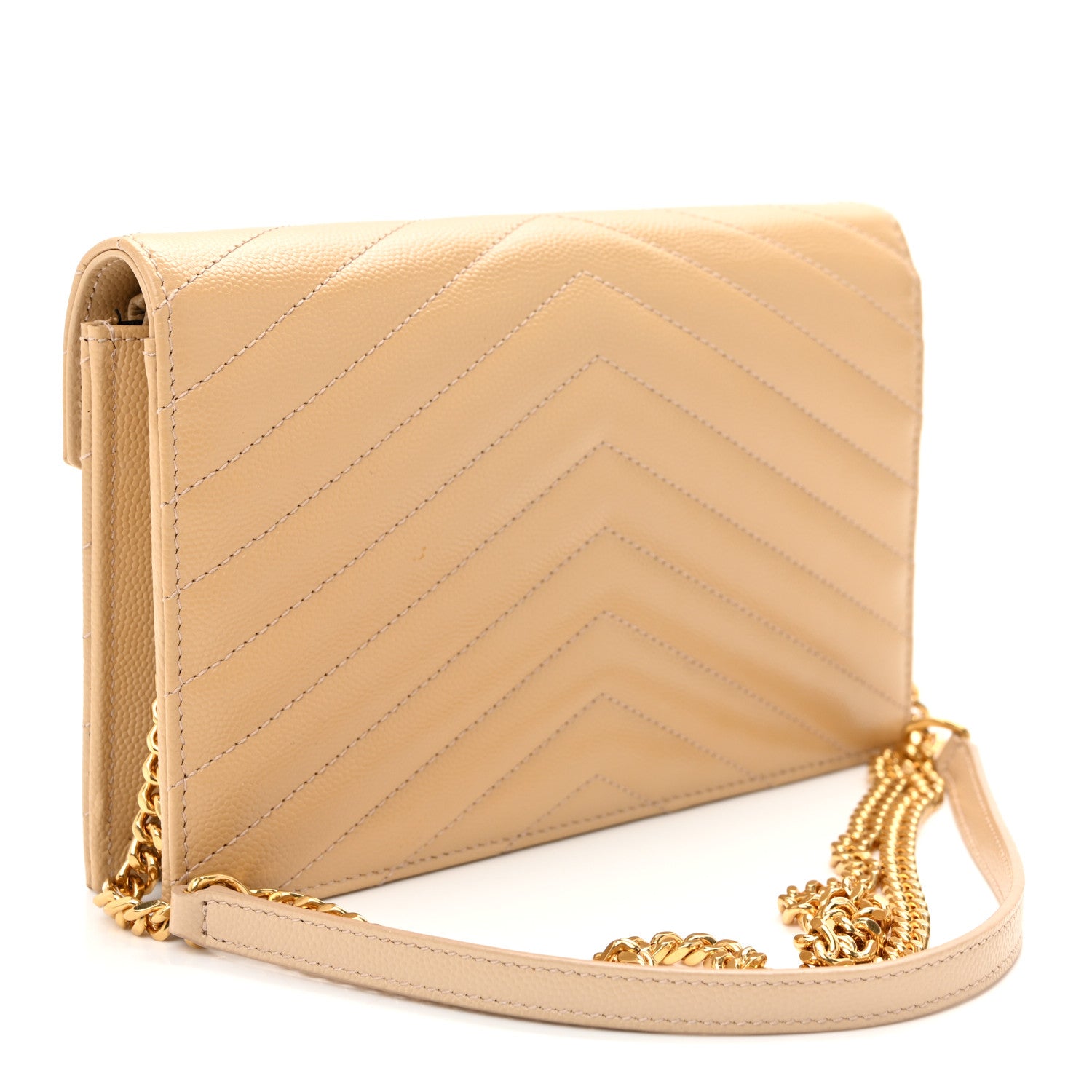 Saint Laurent Grain De Poudre Matelasse Chevron Monogram Envelope Chain Wallet Nude Powder 3 of 10