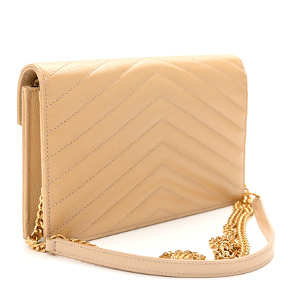 Saint Laurent Grain De Poudre Matelasse Chevron Monogram Envelope Chain Wallet Nude Powder 3 of 10