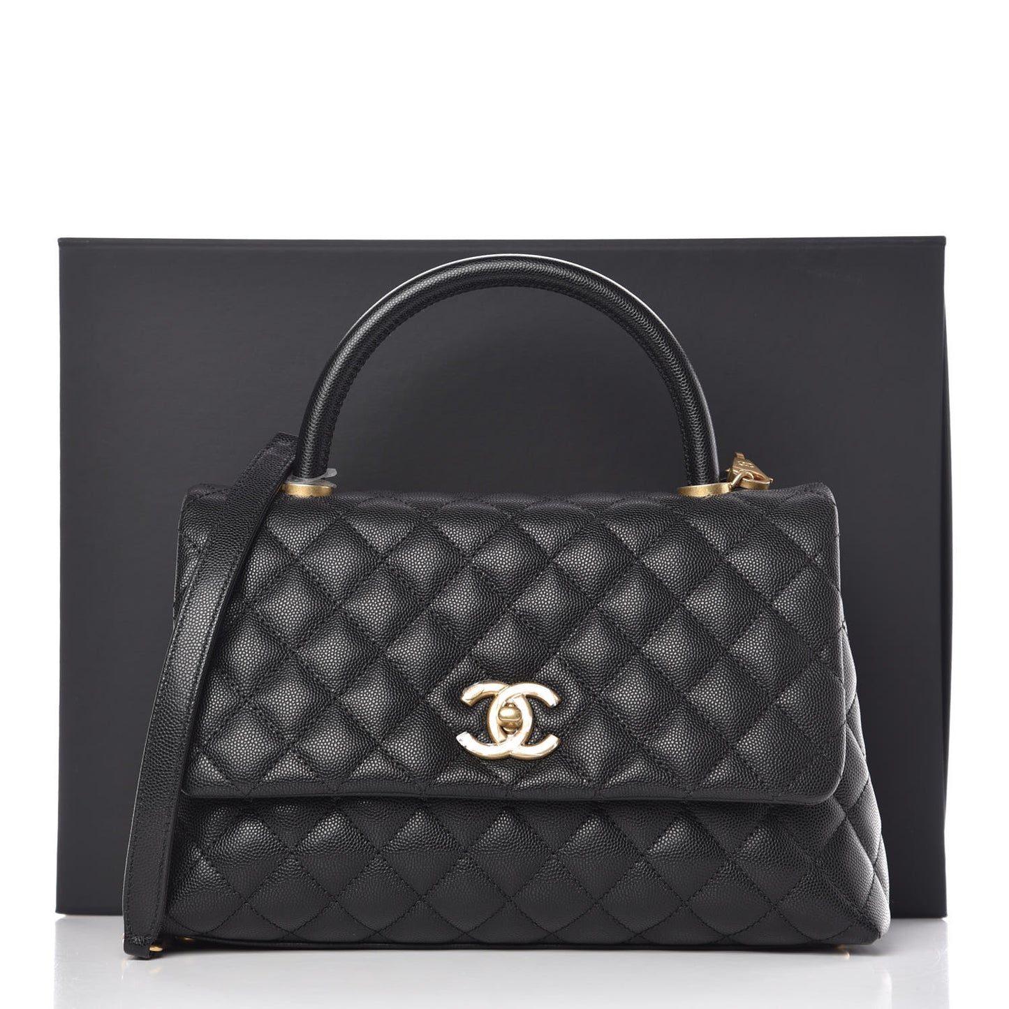 Caviar Quilted Small Coco Handle Flap Black