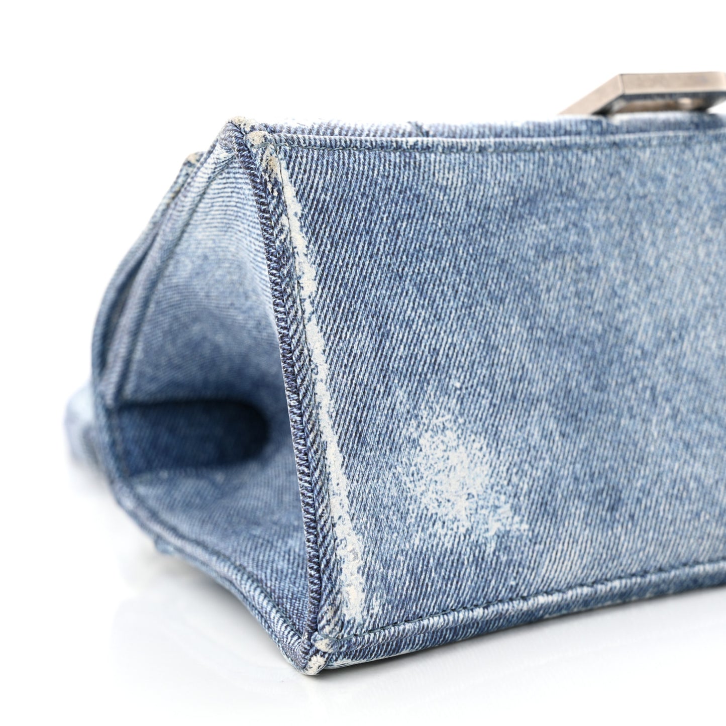 Nappa Denim Printed Small Hourglass Top Handle Bag Denim Blue