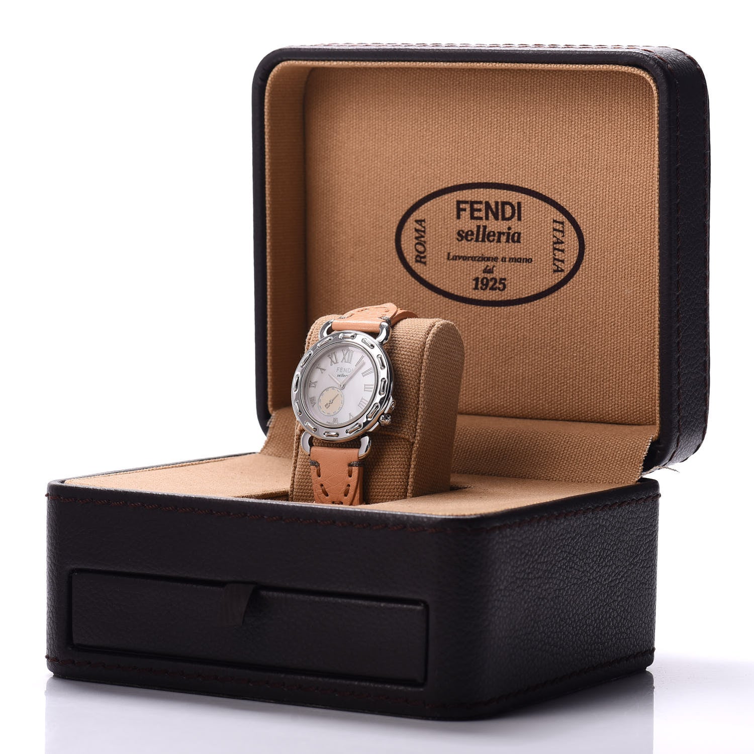 Fendi Stainless Steel Calfskin Mother of Pearl 37mm Selleria Quartz Watch Peach 5 of 5