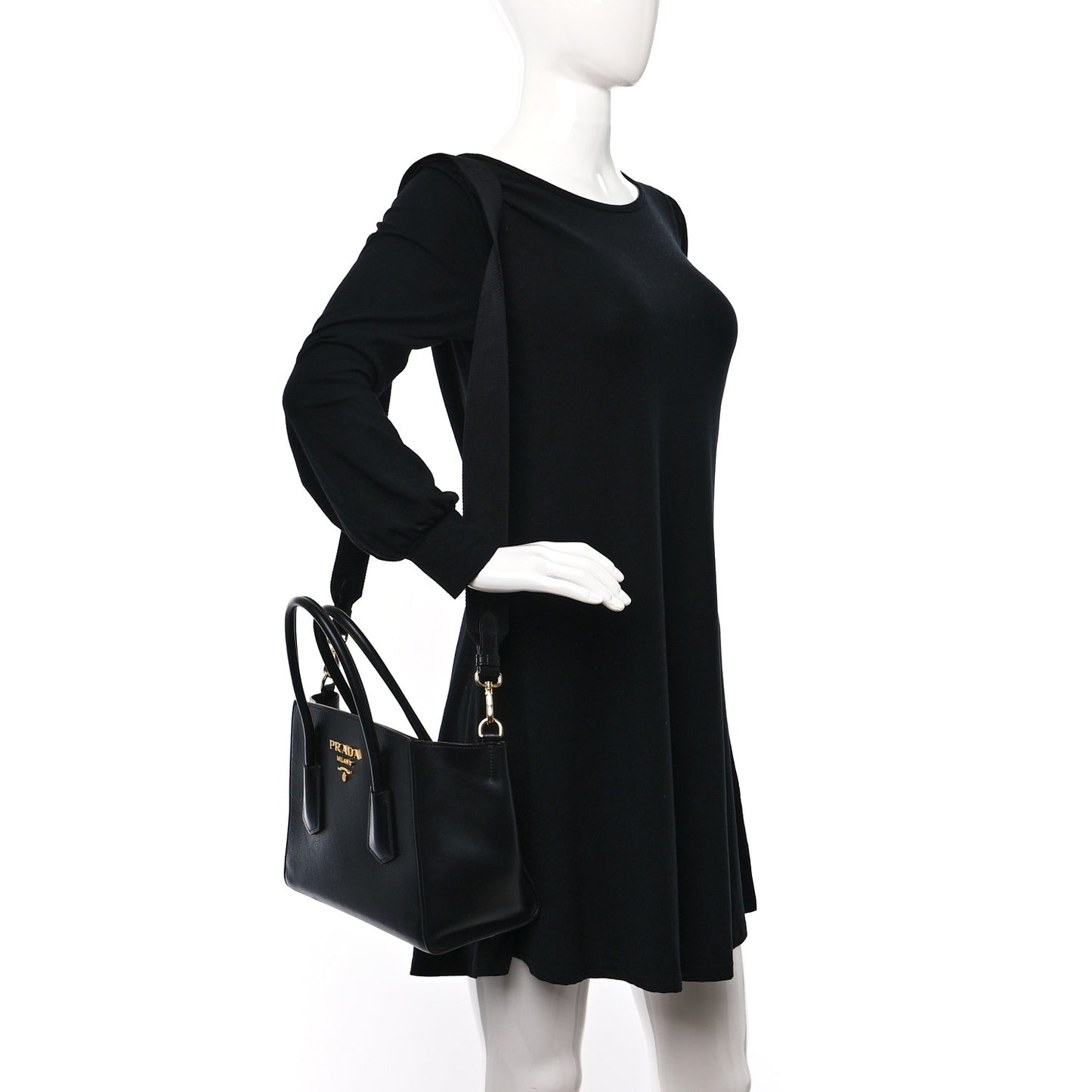 Vitello Glace Calfskin Twin Pocket Tote Black
