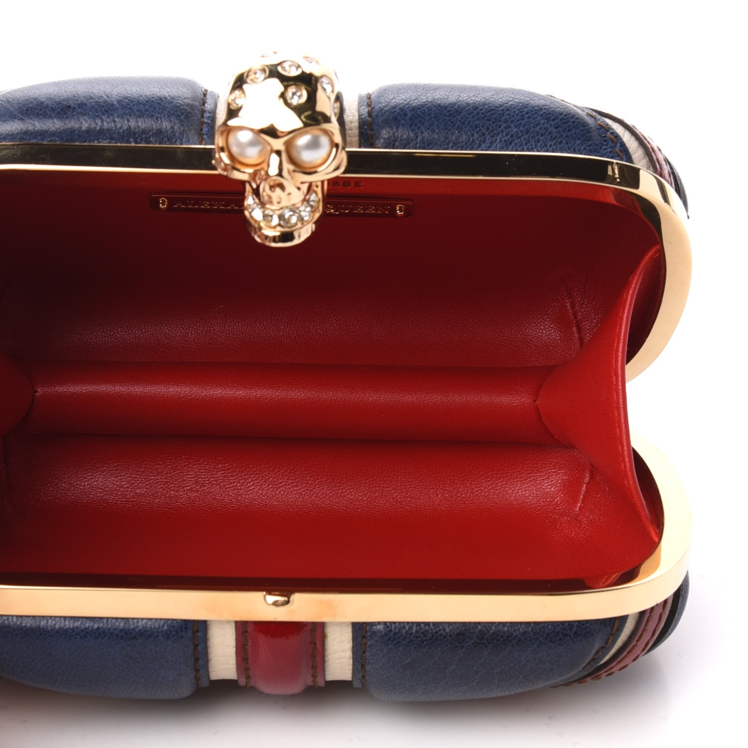 Alexander McQueen Patent Calfskin Britannia Skull Box Clutch Red Blue 5 of 9